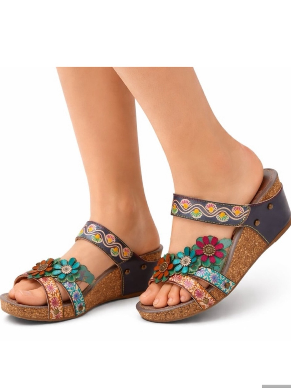 L’Artiste Delight Floral Embellished Cork Wedge Sandals - Multicolor 39